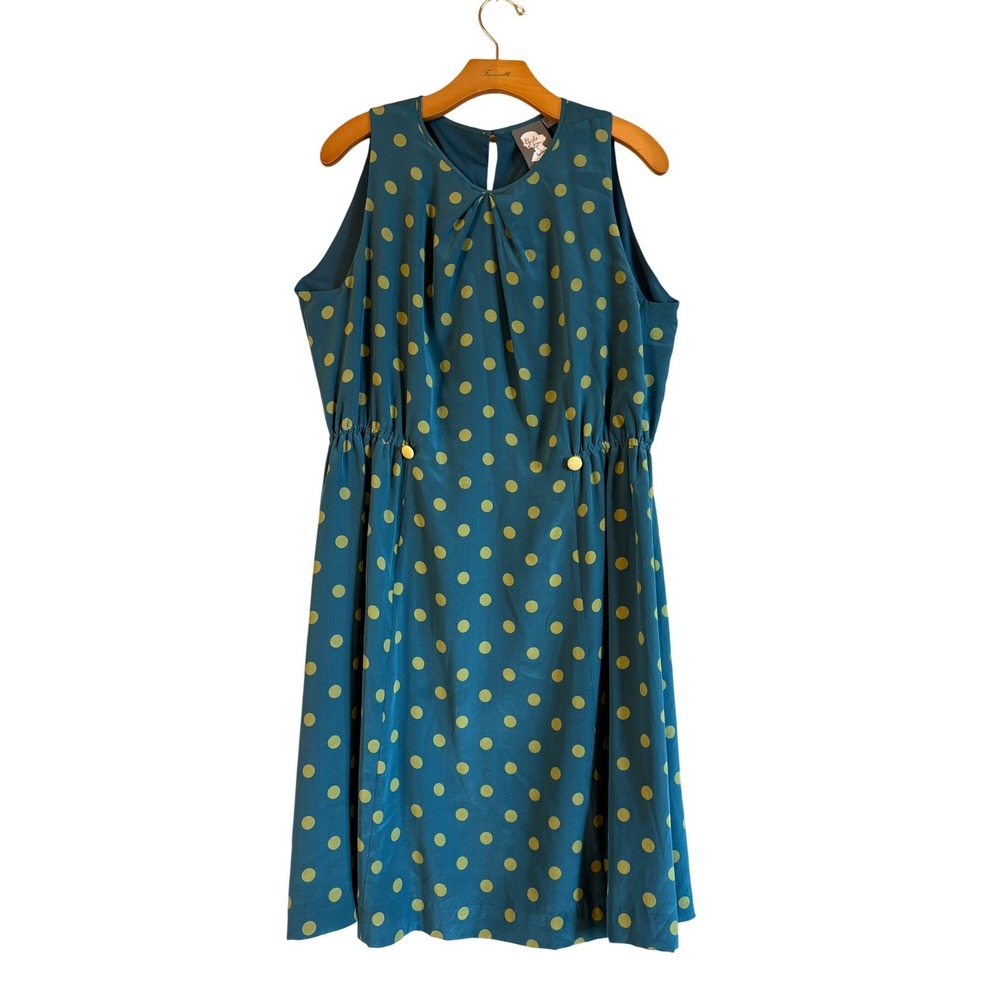 Girls from Savoy Anthropologie Teal Yellow Polka Dot Silk Dress SZ 14 Sleeveless